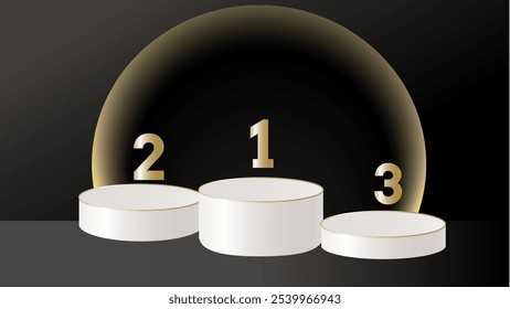 Three Cylindrical Stages for Promotions, Different Heights. New Year Sale 3D Round Stones. Elegant Round Podium Compare. Realistic 3D Space for New Product Placement. Luxurious Cylindrical Tables.