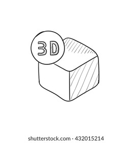 Three D box vector sketch icon isolated on background. Hand drawn Three D box icon. Three D box sketch icon for infographic, website or app.