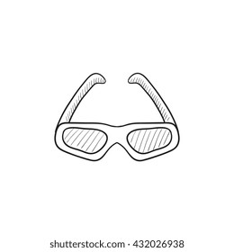 Three d cinema glasses vector sketch icon isolated on background. Hand drawn Three d cinema glasses icon. Three d cinema glasses sketch icon for infographic, website or app.