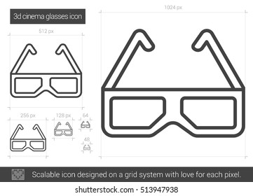 Three d cinema glasses vector line icon isolated on white background. Three d cinema glasses line icon for infographic, website or app. Scalable icon designed on a grid system.