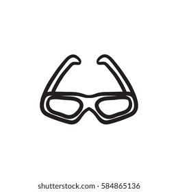 Three d cinema glasses vector sketch icon isolated on background. Hand drawn Three d cinema glasses icon. Three d cinema glasses sketch icon for infographic, website or app.