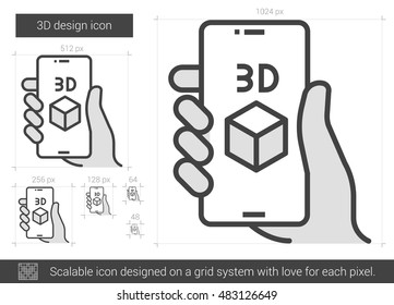 Three d design vector line icon isolated on white background. Three d design line icon for infographic, website or app. Scalable icon designed on a grid system.