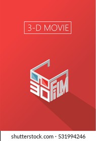 three d movie. cinema. Poster for the movie theater. Logo isometric.
