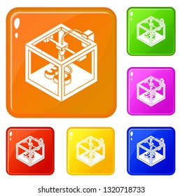 Three d printer icons set collection vector 6 color isolated on white background