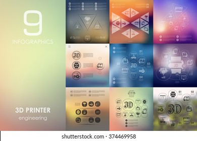 three d printer infographic with unfocused background