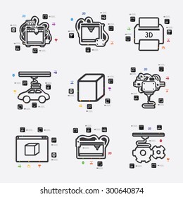three d printer line infographic illustration. Fully editable vector file
