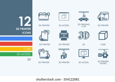three d printer vector set of modern simple icons