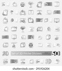 three d printer vector sticker icons with shadow. Paper cut