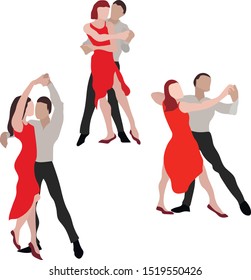 Three dancing couples. Vector illustration. 