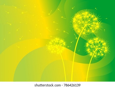 Three dandelions on abstract background.