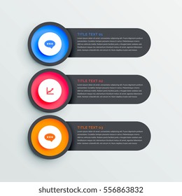 three dark banners infograph with icons