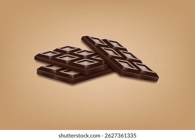 Three dark chocolate bars arranged diagonally, elegant view perfect for branding, menu, or dessert visuals.