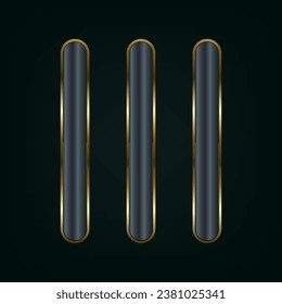 THREE Dark premium UI, UX vector illustration with frame 3d golden glossy elegant design for empty emblem, medal or badge, shiny and gradient dark background
