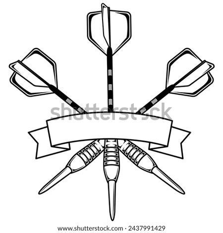 Three darts crossed and banner logo vector illustration. Team or sport club emblem design	
