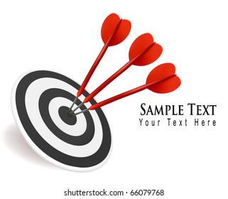 Three darts hitting a target. Success concept. Vector illustration.