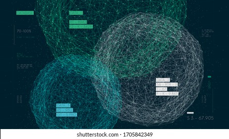 Three databases, data analysis and sorting, digital information field, high technology vector illustration