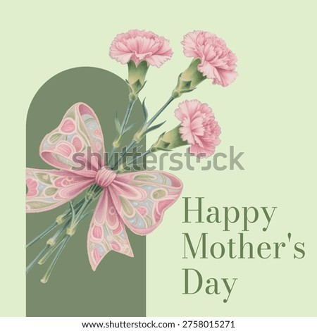 Three Mother’s Day carnations tied together with a ribbon, illustrated in a colored pencil hand-drawn style.