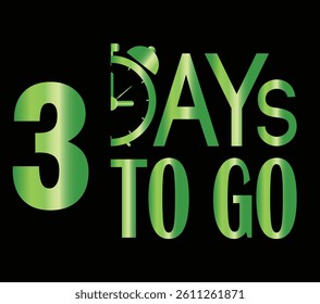 Three day to go icon in flat style. Promo label with alarm clock vector illustration 
