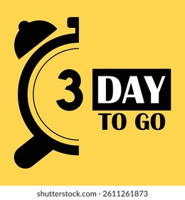 Three day to go icon in flat style. Promo label with alarm clock vector illustration 
