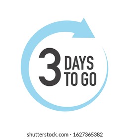 Three days to go icon. Round symbol with blue arrow.