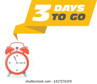 Three days to go sticker - sale ringing, alarm clock and banner