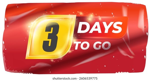 Three Days To Go Vector: Bold White Numerals on Dynamic Red and Yellow Background, Modern Countdown Design for Anticipated Events and Near Deadlines, Perfect for Marketing