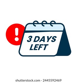 tres días restantes, mensaje de advertencia restante. terminará en unos días ilustración de concepto Vector de diseño plano. elemento gráfico moderno simple para ui, infografía, icono