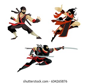 three deadly assassin ninja woman and men