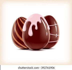 Three decorated chocolate eggs