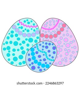 Three decorated Easter eggs, graphic illustration isolated on background