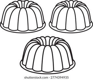 Three decorative bundt cake molds, baking pans, ring cake shape, pastry tools, dessert preparation.