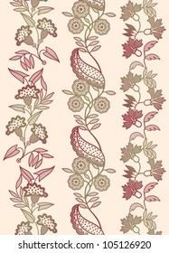 three decorative floral pattern on a green background
