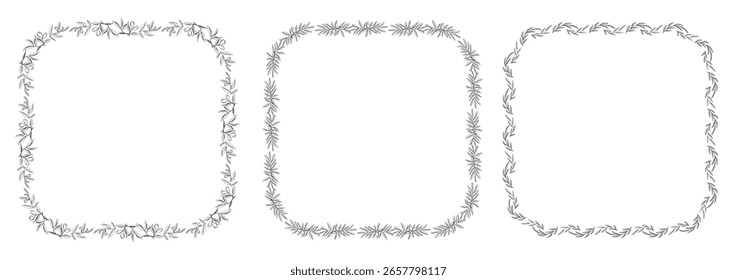 Three decorative frames featuring intricate leaf patterns, suitable for invitations, art projects, and personalized designs, showcasing creativity and elegance.