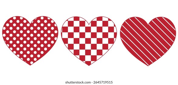 Three Decorative Hearts with Different Patterns