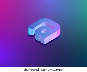 'THREE DEE' tech font 'at' character, isometric vector illustration