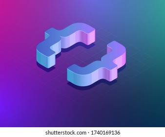'THREE DEE' tech font bracket character, isometric vector illustration