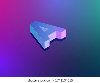 'THREE DEE' tech font character 'A', isometric vector illustration