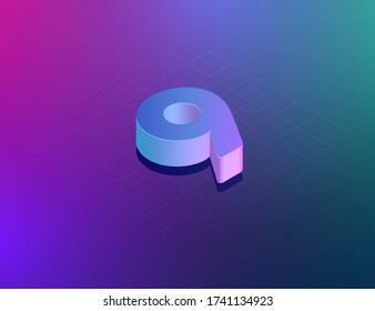 'THREE DEE' tech font character '9', isometric vector illustration