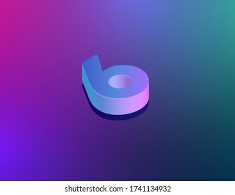'THREE DEE' tech font character '6', isometric vector illustration