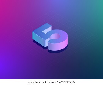 'THREE DEE' tech font character '5', isometric vector illustration