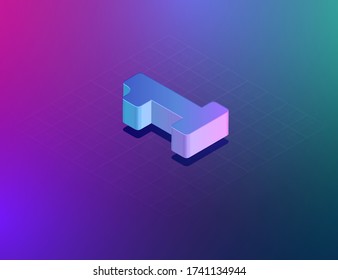 'THREE DEE' tech font character '1', isometric vector illustration