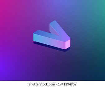 'THREE DEE' tech font character 'V', isometric vector illustration