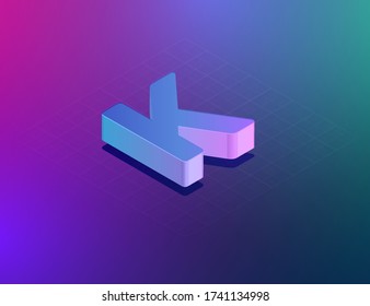 'THREE DEE' tech font character 'K', isometric vector illustration