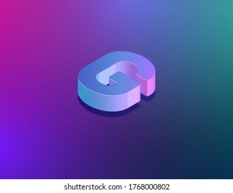 'THREE DEE' tech font character 'G', isometric vector illustration