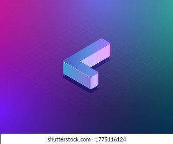 'THREE DEE' tech font character 'L', isometric vector illustration