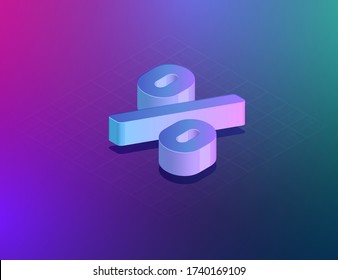 'THREE DEE' tech font percent sign character, isometric vector illustration