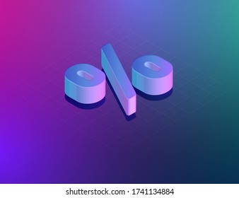 'THREE DEE' tech font percent sign character, isometric vector illustration