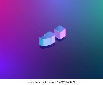 'THREE DEE' tech font semicolon sign character, isometric vector illustration