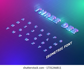 'THREE DEE' tech font set, isometric vector illustartion
