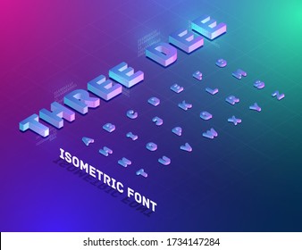 'THREE DEE' tech font set, isometric vector illustartion